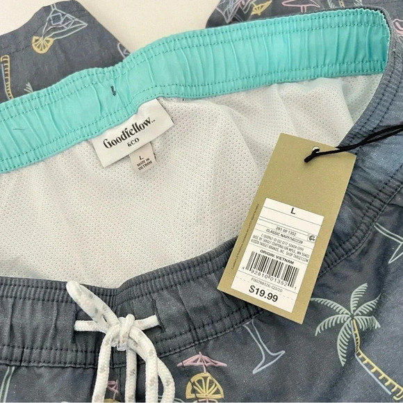 Swim Trunks Cpocktail Time Print Size Large Built -In Brief Blue 7" Inseam New - Picture 8 of 8